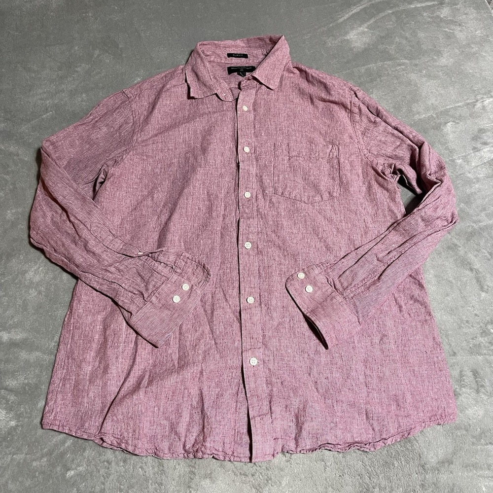 Banana Republic Shirt Mens XL Red Linen Blend Button‎ Down Slim Fit Preppy Beach